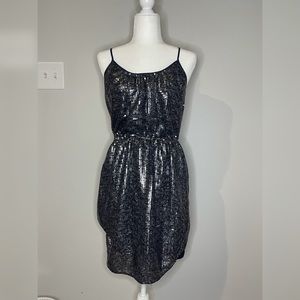 Rebecca Taylor Sequined mini dress size 6 navy gunmetal semi formal party dress